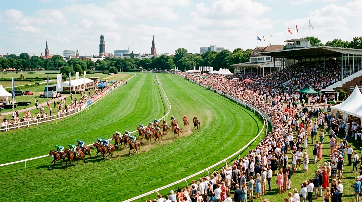 Galopprennen auf der Rennbahn Hamburg-Horn beim Deutschen Derby