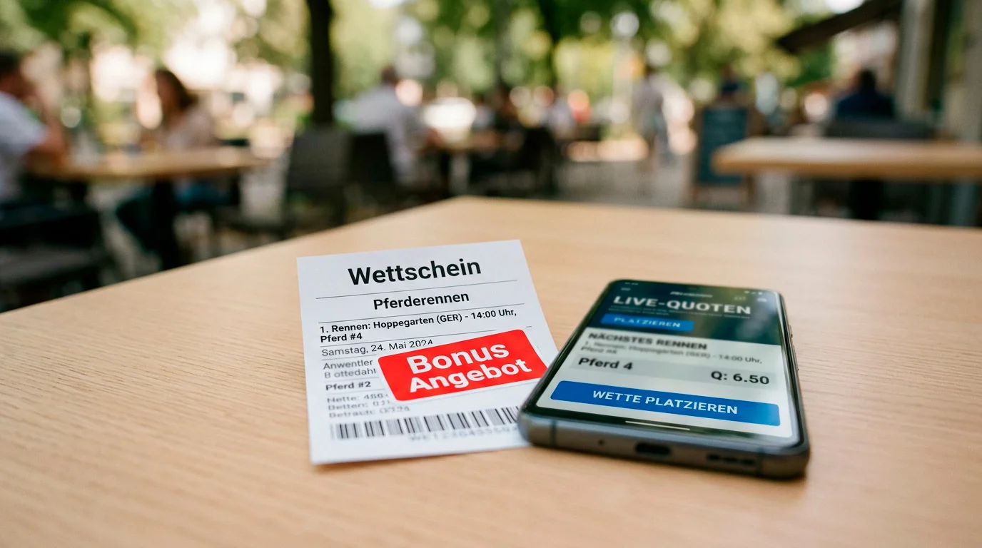Wettschein mit Bonusangebot als Symbol für Pferdewetten-Boni und Willkommensboni