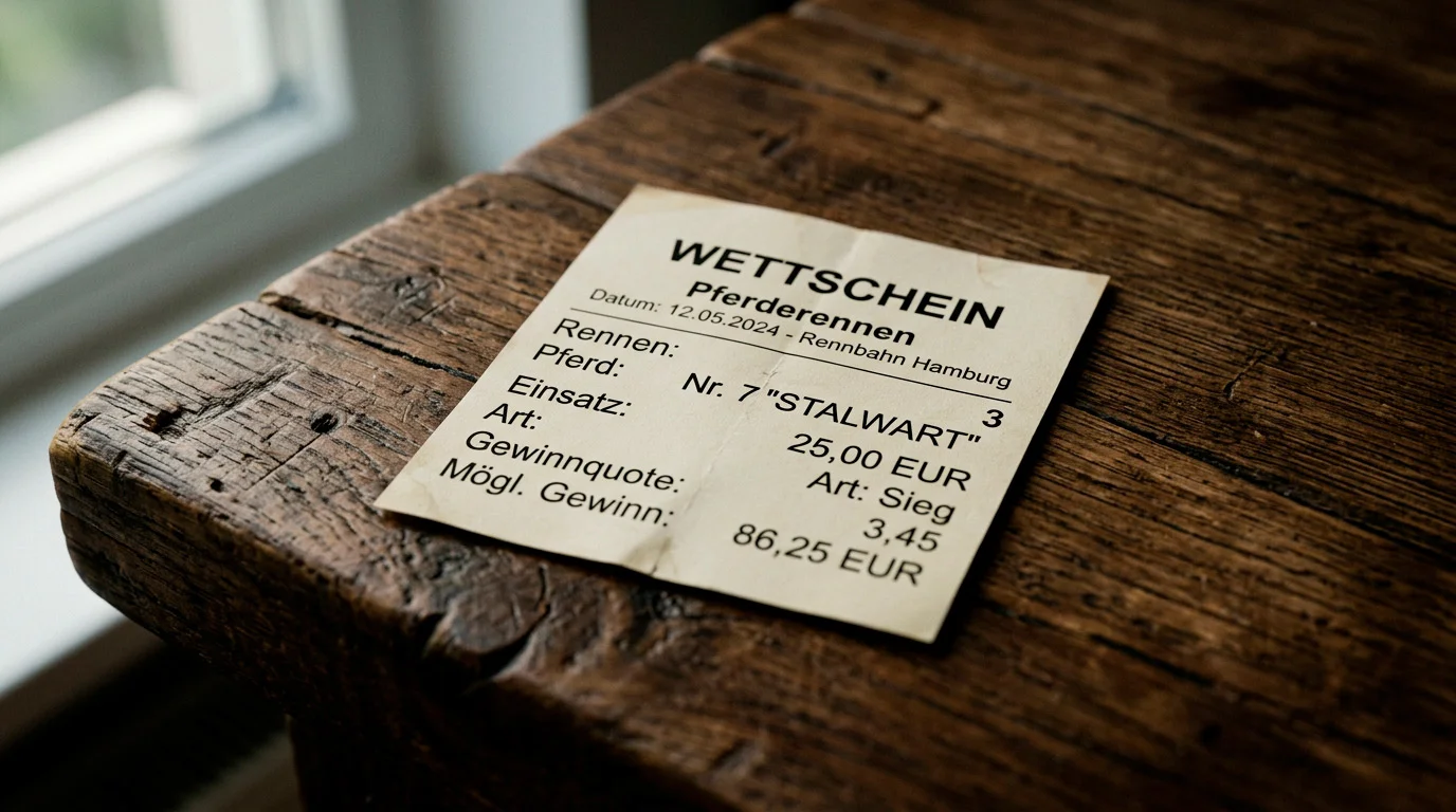 Wettschein neben einem Taschenrechner als Symbol für die Rennwettsteuer bei Pferdewetten
