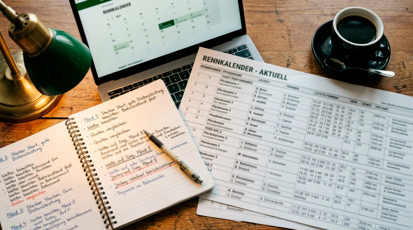 Formblatt-Analyse für Pferdewetten mit Rennstatistiken und Notizen