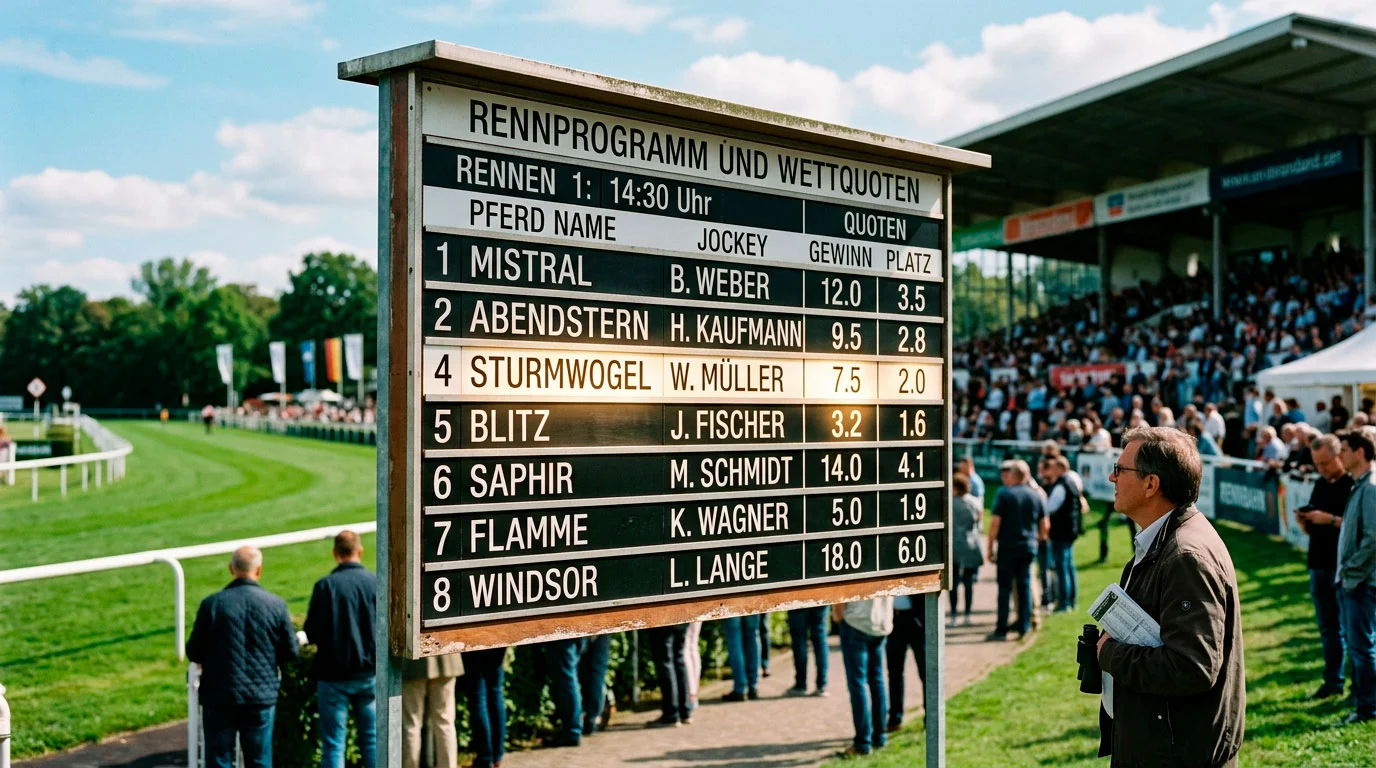 Quotentafel auf einer Rennbahn mit hervorgehobener Quote als Symbol für Value Betting